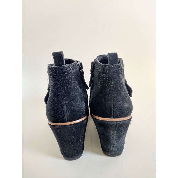 Franco Sarto Boot 7 M Arielle Wedge Buckle Monk Strap Ankle Bootie Black Leather - Picture 5 of 8